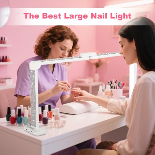34in Half Moon Light for Nail Desk, Foldable LED Lamp for Nail Art, Tattooing, Craft Making, Stepless Dimming, 3000-6000K Color Temperature Adjustment, 456 Light Beads, White with Diamond - color: White with Diamond
