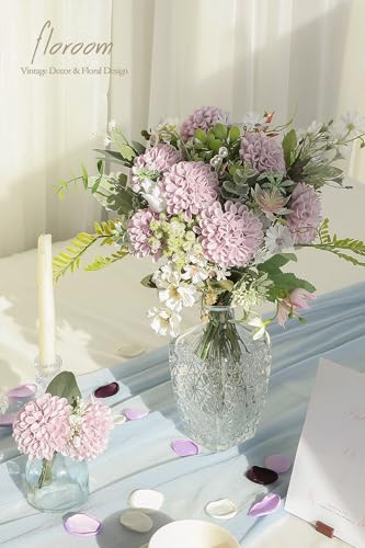 Floroom Artificial Dahlia Flowers 25pcs Real Looking Pale Lavender Foam Fake Roses with Stems for DIY Wedding Bouquets Lilac Bridal Shower Centerpieces Floral Arrangements Party Tables Home Decoration - color: Pale Lavender