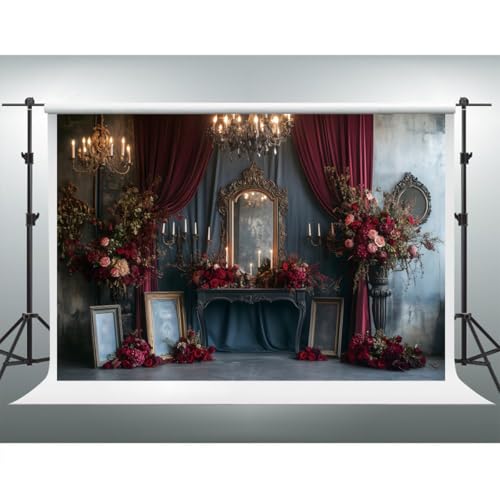 YongFoto Retro Elegant Mirror Candelabras Dresser Backdrop 7x5ft Candles Roses Flower Artistic Photography Background Bridal Shower Wedding Party Banner Portrait Photoshoot Wallpaper Photo Booth - color: Style 3, size: 7ftx5ft