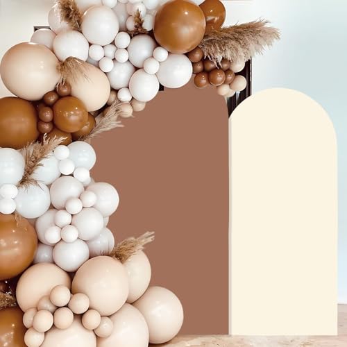 2PCS Arch Backdrop Covers Mocha Brown Cream Color (7.2ft+6ft) , Spandex Fitted Arch Stand Covers Background for Wedding Baby Shower Birthday Bridal Shower Party Decorations (Only Covers) - color: Cream & Mocha Brown, size: 7.2FT/6FT