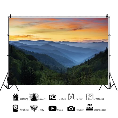 7x5ft Mountain Backdrop Mountains Landscape Forest Nature Scenery Sunset Photography Background Holiday Vocation Travel Portrait Room Decorations Wallpaper Banner Photo Studio Props - color: Mountain-4, size: 7x5ft