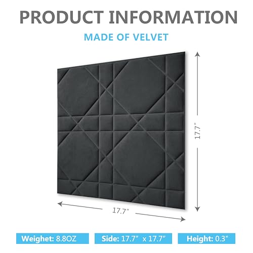 3D Wall Panels,Velvety Touch, Soundproof, Feathery Texture, Decorative Panels for Interior Walls in Living Room, Bedroom, Lobby, Hotel - Black 17.7" x 17.7", Covers 26.15 Sq.Ft. - color: Hexagon-Black