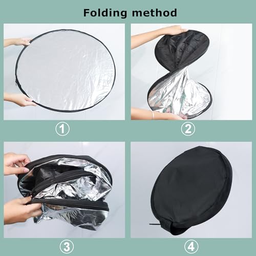 Reflector Photography 5-in-1, Portable Round Light Reflector Disc with Gold Silver White Black Diffuser, Durable & Water-Resistant for Portraits, Vlogging (24”/60cm) - size: 24 inch