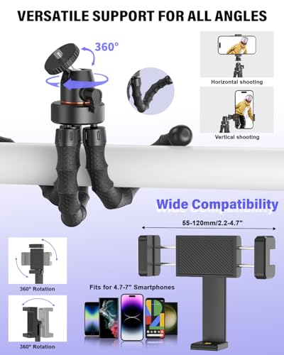 Vlogging Kit for iPhone/Android, Flexible Tripod with RGB Fill Light, Wireless Remote & Microphone, YouTube Starter Kit, Adjustable Content Creator kit for Tiktok/Vlog/Video Recording
