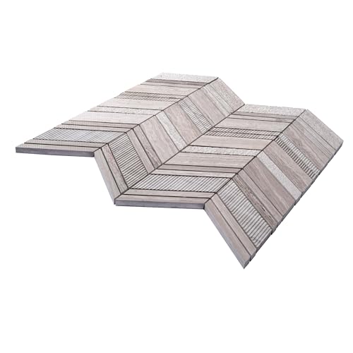 Textured Chevron Wooden Grey Marble Mosaic Tile (6.09 Sq ft- Box of 5 Sheets) - color: Wooden Gray, size: 13 x 13.5 in (Pack of 5)
