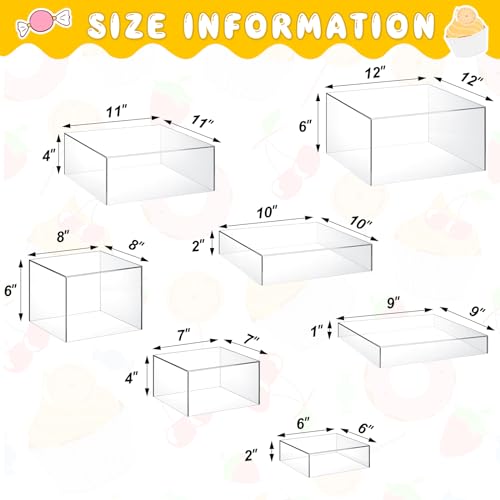 Leinuosen 7 Pcs Large Buffet Risers Set 6" to 12" Acrylic Display Box Catering Dessert Table Riser Food Display Decorative Stand with Hollow Bottom for Catering Supplies(Clear, Square) - color: Clear, size: 6" to 12", style: Square