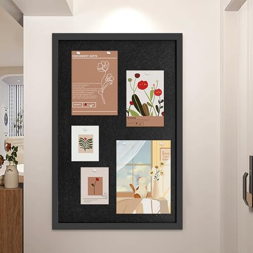 31.5x48 Inch Cork Board for Wall Hanging with Linen, Bulletin Board with Push Pins, Mounted Memo Message Board for Home Office Decor, Dorm Room Essentials, Classroom Organization - color: Black, size: 31.5*48inch