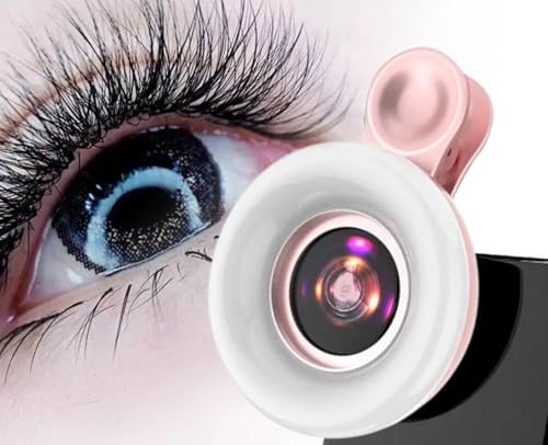 Portable Phone Camera Lens Accessories for Macro Shooting - Wide Angle Pink Macro Lens for iPhone - Camera Attachment for Cell Phone for Girls with Dimming Ring Light and Сonvenient Clip-on
