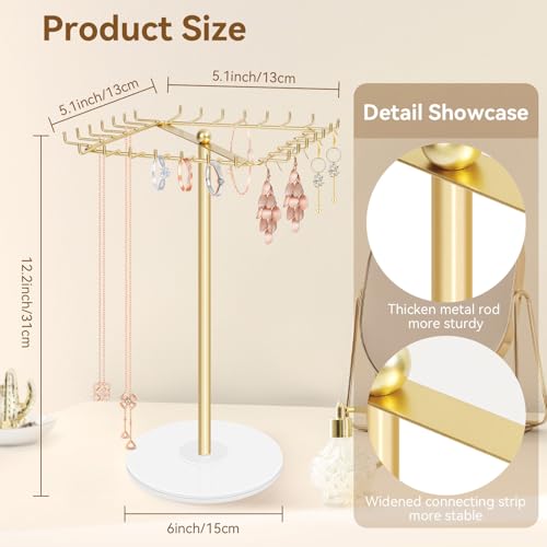 Rotating Necklace Holder Stand Metal Jewelry Organizer Display with 28 Hooks,Necklace Storage for Hanging Keychain Bracelet Long Chains Tree for Girls Women