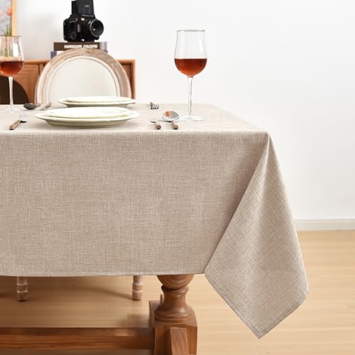 Fitable Faux Linen Beige Table Clothes Rectangle 60 x 144 Inch - 2 Pack Neutral Tablecloths for 10 Foot Tables, Faux Burlap Kitchen Table Covers for Dining, Party, Farmhouse, Banquet, Buffet - color: Beige, size: 60" x 144" (2 Pack)