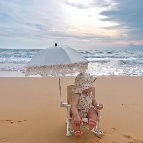 BFYDOAA Baby Outdoor Parasol with Fringe, 26in Clip On Strollers Sun Umbrella Adjustable Children Chair Umbrella for Beach Park Picnic,Photo Props (Light Blue)