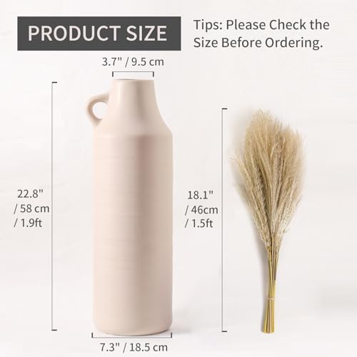 Mitt&Ditt Tall Floor Vase with Handles, 22.8 inch Large Flower Vase, Boho Decorative Pampas Grass Vases, Modern Ceramic Vase for Home Decor, Living Room, Table (Khaki) - color: Khaki-22.8"