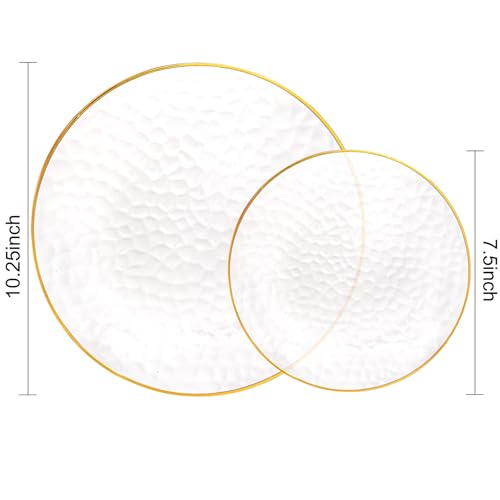Rubtlamp 60Pcs Clear Plastic Plates,Clear Disposable Plates With Gold Rim,Heavy-duty Gold Plates,Hammered Party Plates Include 30Clear Dessert-Platos,30Dinner-Platos for Wedding, Party - color: Clear Gold