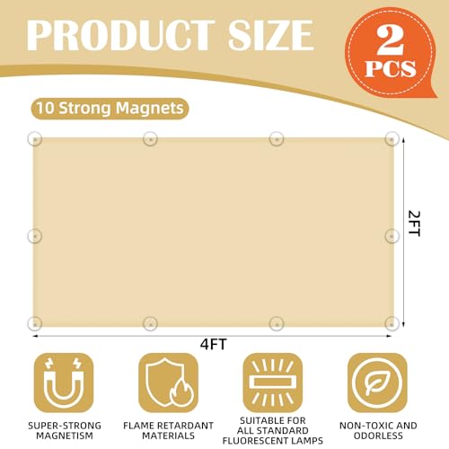 ANGSYLTH 2 Pcs Fluorescent Light Covers - 4 x 2 Feet Covers for Ceiling Lights, Magnetic Light Filters for Classroom, Office, Hospitals, Home (Warm Yellow) - color: Warm Yellow