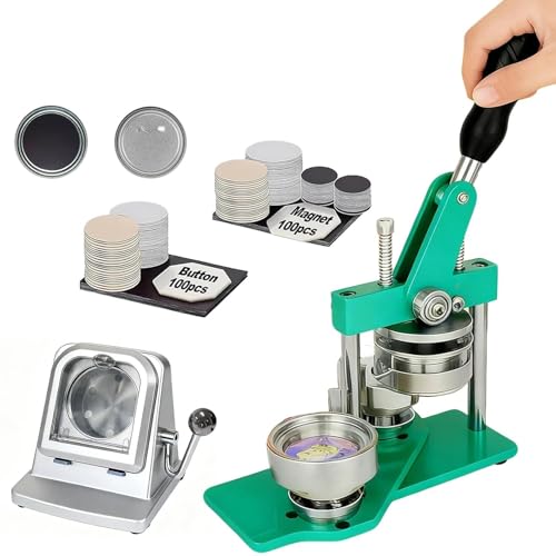 1/1.25/2.28in Round Fridge Magnet Maker Machine, Button Maker Press Kit with Photo Cutter + 100 Set Magnet + 100 Set Pin Materials+ Sheets of Photo Paper Green 1in - color: Green, size: 1in