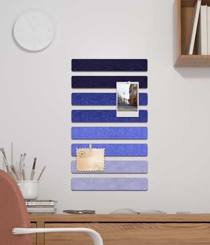Cork Board Strips for Walls, 13" x 2" Felt Bulletin Board Bar Strip, 8 Pack Long Pin Board with Push Pins and Clips for Picture Photos, Denim Blue - color: Denim Blue