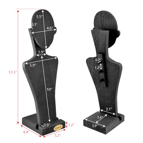 MOOCA Portable Wooden Mannequin Jewelry Stand, Jewelry Display Organizer for Earrings & Multiple Necklace, Black Color
