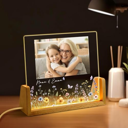 Custom Grandma Photo Night Light, Personalised Mom & Daughter Photo LED Night Light, Floral Frame Birthday Lamp, Mothers Day Gift, Grandma Gift, Gifts for Nanny, Gigi - color: Style 6