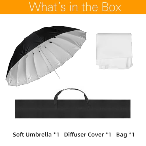 Godox 70inch 180cm Reflective Umbrella, Parabolic Reflective Umbrella, Studio Photography Umbrella, Silver Inner, with Diffuser Cover, Bag (Silver, 70") - color: Silver