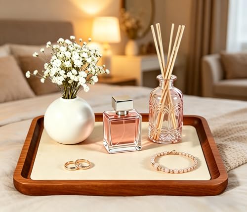 Wooden Jewelry Display Tray Rounded Rectangle Ring Showcase Stackable Elegant Bracelet Watch Jewelry Organizer for Personal Use and Commerce (Old Lace, Large-W 7'' x H 0.6'' x L 7.9'') - color: Old Lace, size: Large-W 7'' x H 0.6'' x L 7.9''