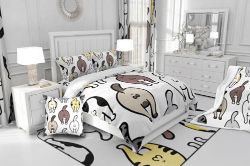 Manfei Lovely Cat Fitted Sheet Cute Kitten Butt of Cat Doodle Bedding Set 3pcs for Kids Boys Animal Theme Sheet Set Soft Polyester Bed Sheets (1 Fitted Sheet + 2 Pillow Cases) Full Size - color: Multi 993, size: Full (54*75*16")