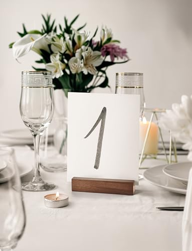 Tidita 20 pcs Oak Wood Place Card Holder Walnut Color - Wooden Acrylic Sign Holder Table Decor - Picture Display Stands, Centerpieces Table Number Signs for Holiday Decoration Wedding Party Events