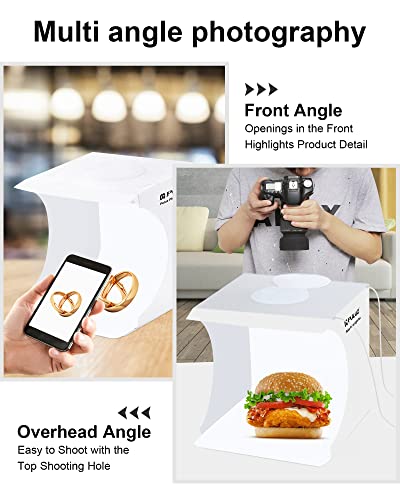 Photo Studio Box with LED Light, PULUZ 20cm Mini Portable Photography Lighting Tent Kit, White Foldable Shooting Softbox with 2x20 Lights + 6 Backdrops for Product Display - size: 9*9 Inch - C