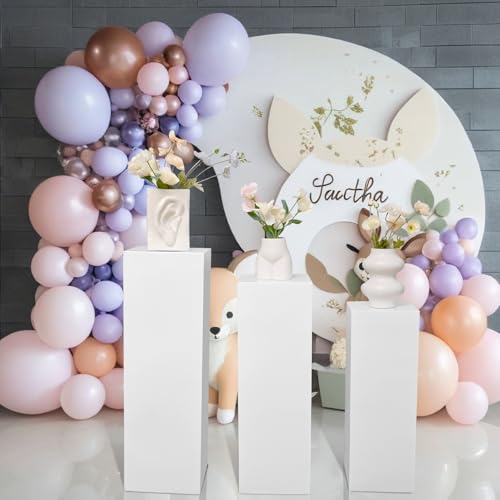 SwallowLiving 3PCS Metal White Display Pedestal Stand for Parties, Square Tall Pedestal Cake Stands Pillars for Wedding, Sculpture Display Stand Column Decoration - color: White
