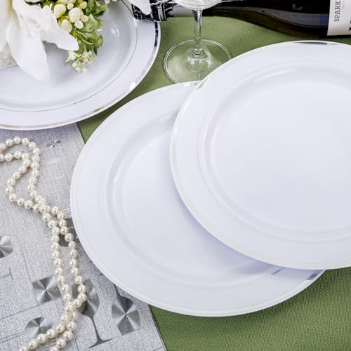 bUCLA 30PCS Silver Plastic Dinner Plates - Premium Heavy Duty 10.25inch Silver Disposable Party Plates, White and Silver Plastic Plates for Wedding & Christmas - color: 10.25Inch-30pcs-Silver