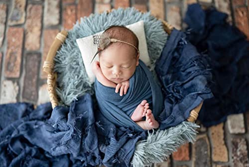 Honra Orraphtstu Newborn Photography Props Baby Photo Posing Wraps Girls Boys Photoshoots Blanket Vintage Fringed Texture Layers (Blue) - color: Blue
