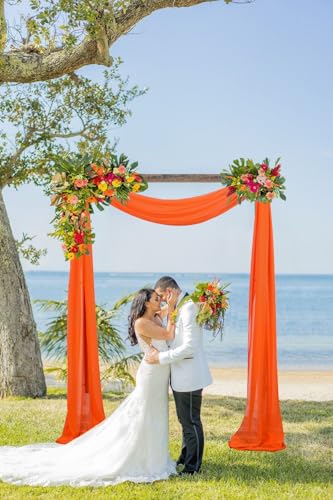 DUOBAO 2 Panels Orange-Chiffon Wedding Arch Drapes 20ft Long Chiffon Banquet Wedding Draping Fabric for Arch Backdrop Drapes Rustic Bridal (W 29" x L 20ft, Orange) - color: Orange, size: 29"W x 240"L (Pack of 2)