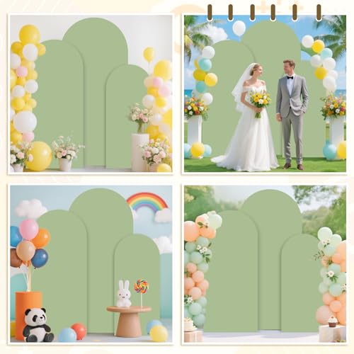 MODFUNS Set of 3 Arch Backdrop Cover Sage Green Wedding Arch Cover 4&5&6ft Fitted Spandex Arch Covers 2-Sided Chiara Backdrop Covers Balloon Arch Covering for Baby Shower Wedding Ceremony Reception - color: Sage Green, size: 4 FT & 5 FT & 6 FT