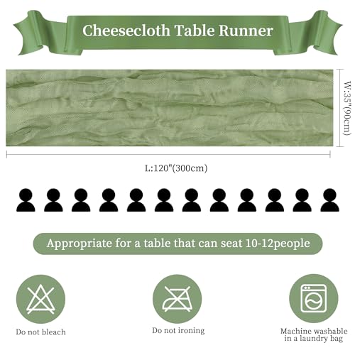 Sage Green Cheesecloth Table Runner 10FT Long Easter Spring Boho Gauze Table Runner Rustic Sheer Runner for Spring Wedding Bridal Baby Shower Birthday Party Table Decor Easter Decorations - color: Sage Green, size: 1 Pack