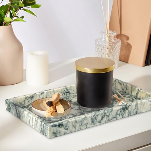 Marble Bathroom Vanity Tray, Natural Luxury Vanity Home Kitchen Bathroom Table Tray, Stone Decorative Countertop Dresser Trays for Key Coffee Perfume Jewelry Makeup (Green Texture, 12"x 5" x1.2") - color: Green Texture, size: 12" x 5" x 1.2"