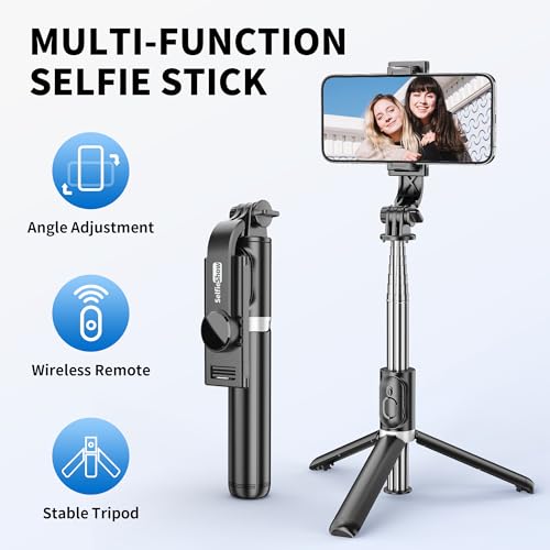 Selfie Stick Tripod, All in One Extendable & Portable iPhone Tripod Selfie Stick with Wireless Remote Compatible with iPhone 17 16 15 14 13 12 pro Xs Max, Galaxy Note10/S20/S10/OnePlus 9/9 PRO etc - style: Black