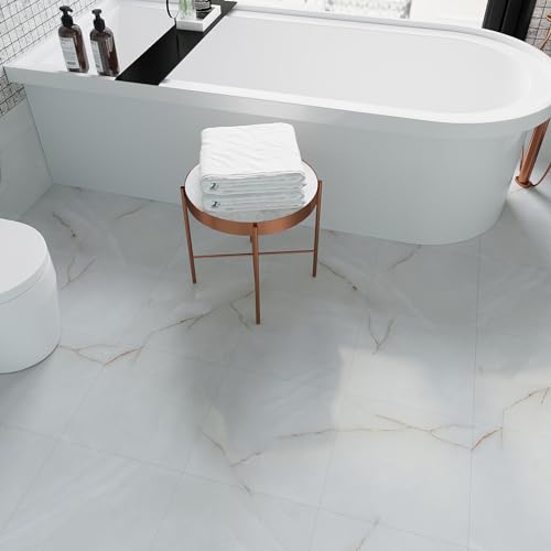 VEELIKE Misty Grey Peel and Stick Floor Tile Waterproof Marble Look Vinyl Flooring 4 Pack 12''x12'' Sticky Floor Tiles for Kitchen Bathroom Bedroom Removable Peel and Stick Flooring Tiles for Renters - color: Grey White, size: Box of 4 Tiles