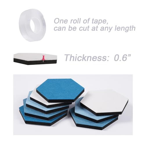 LAJAR 8 Pcs Hexagon Felt Bulletin Board Tiles, Self Adhesive Felt Pin Board Wall Tiles for Photos, Pictures, Memos (Cyanine) - color: Cyanine