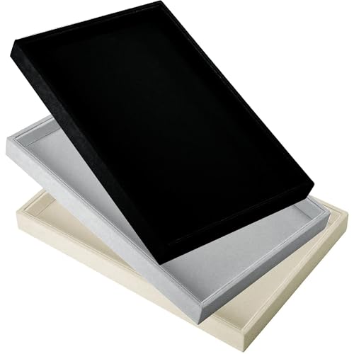 13.8" x 9.5" Velvet Jewelry Tray Jewelry Display Tray, Stackable Empty Plate Trays for Earrings Necklaces Bracelet Rings Display Showcase - Light Khaki - color: Light Khaki, size: Flat Tray 13.8"x9.5"