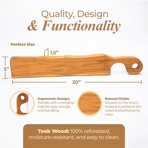 Premium Small Serving Board – Teak Charcuterie Board with Handle for Cheese, Appetizers & Food Presentation - Handcrafted Wooden Serving Tray Ideal for Desserts, & Holiday Spreads - 30" x 5" x 1.5"