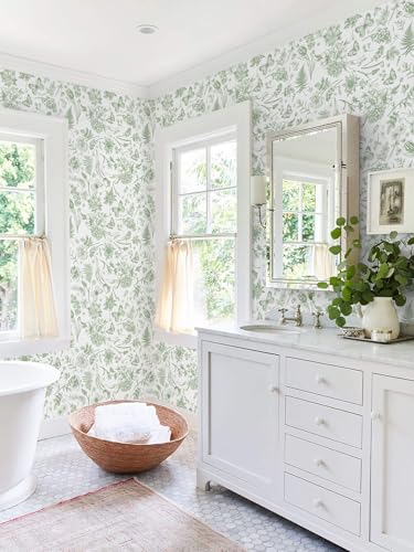 Green Wallpaper Floral Peel and Stick Wallpaper 78.7" x 17.3" Sage Green Contact Paper Peel and Stick Cottage Core Butterfly Wall Paper for Bedroom Shelves Removable Self-Adhesive Waterproof - color: white and green, size: 17.3" x 78.7"