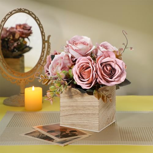 Suzile 12 Set 4 Inch Wooden Planter Box Flower Square Vases for Centerpiece Rustic Cube Planter Box with Removable Foam Blocks Liner Square Vase Craft for Garden Home(Wood Color) - color: Light Color, size: 4 Inch