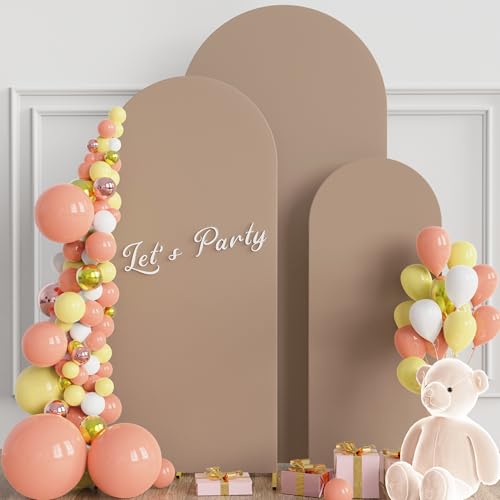 Wokceer Wedding Arch Backdrop Cover 6FT, 5FT, 4FT Set of 3 Spandex Fitted Nude Brown Arch Covers for Round Top Chiara Arch Backdrop Stands Cover for Birthday Party Ceremony Decor - color: Nude Brown, size: 4FT, 5FT, 6FT