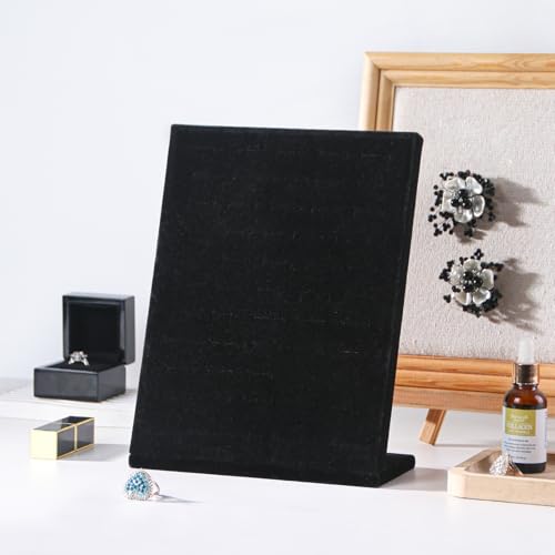 50 Slots Rings Display Stand, Ring Organizer Holder Stand for Selling, Ring Jewelry Pad Showcase Storage Tray for Home or Shop Sell Show (Black 2PC) - color: Black 2PC