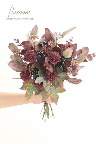 Floroom Artificial Greenery Stems Box Set, 36pcs with 5 Kinds of Faux Greenery Flowers Picks for DIY Bridal Bouquets Wedding Floral Arrangement Table Centerpieces, Burgundy & Mauve - color: Burgundy & Mauve
