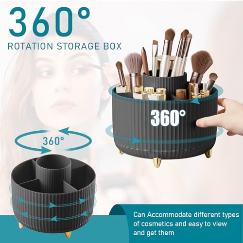 Makeup Brush Holder Organizer,360° Rotating Makeup Brush Organizer,5 Slot Make up Brushes Cup for Cosmetics, Nail Polish, Art Supply, Bathroom Vanity Desktop Organizer - Black - color: Black