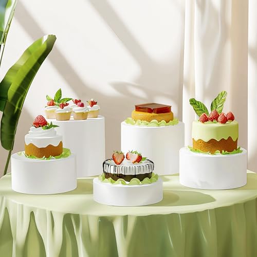 6Pcs Buffet Risers, Food Risers for Buffet Table, Acrylic Round Display Risers with Hollow Bottom, Food Display Stand for Party Jewelry Dessert Figures (Size 6",6.5",6.7",7",7.5",8") - color: White-Round