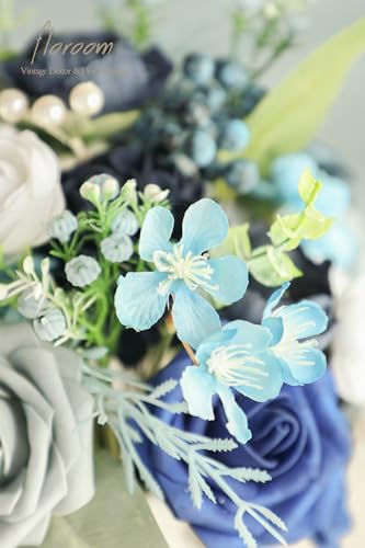 Floroom Artificial Greenery Stems Box Set, 59pcs with 7 Kinds of Faux Greenery Flowers Picks for DIY Bridal Bouquets Wedding Floral Arrangement Table Centerpieces, Blue & White - color: Blue & White