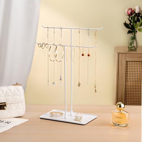 bussdis Necklace Holder Jewelry Stand Organizer for Necklaces and Bracelets, Metal Display Stand, Gift for Women, Ideal for Home, Bedroom, or Vanity, White - color: White, size: 14.5" Height