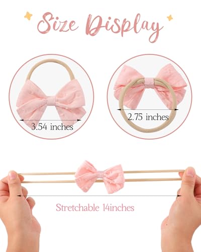 jollybows Baby Girls Cotton Hair Bows Headbands Nylon Hair Bands Elastic Hair Accessories for Newborn Kids Infants Toddlers 10Pcs Solid Linen - color: Light Solid Color