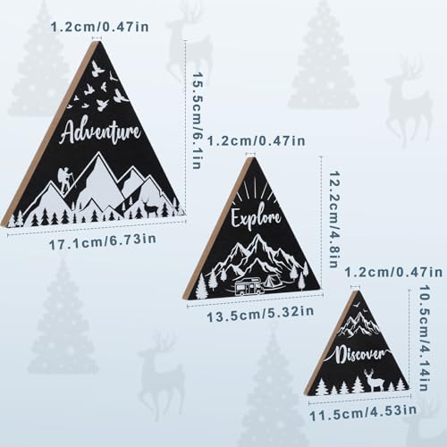 Jetec 3 Pcs 3 Size Wooden Mountain Sign for Cabin, Rustic Mountain Wall Decor, Adventure Camping Cabin Decor Sign for Living Room Bedroom Shelf Decoration(Black) - color: Black